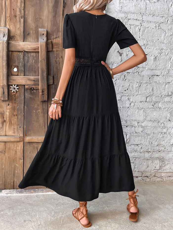 Estella's Frenchy Guipure Lace Insert V Neck Layered Hem Dress – Estella's  Lingerie, Inc