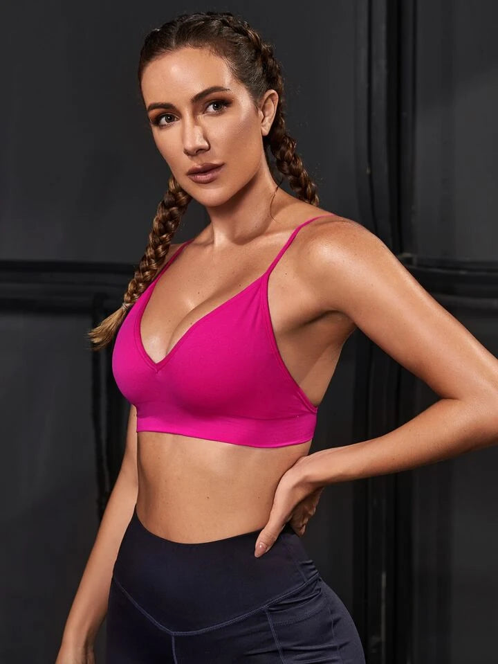 Estella’s Solid Hot Pink Open Back Sports Bra