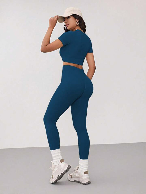 Estella’s Seamless High Stretch Sports Tee & Leggings Gym Clothes