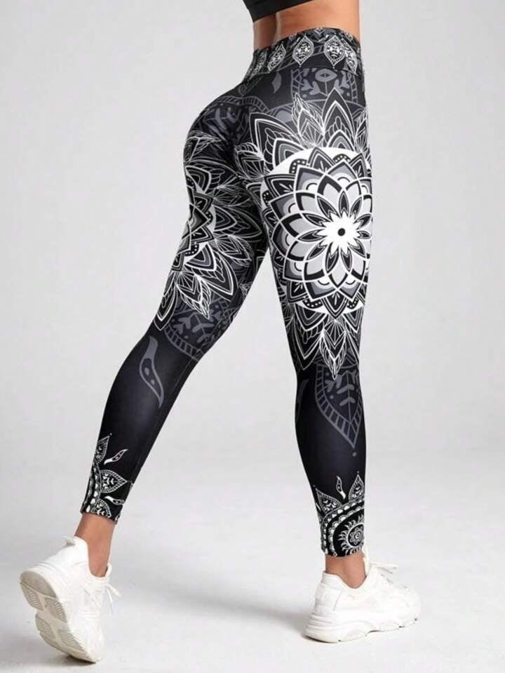 Estella’s Digital Printed Compression Workout Leggings, Faux Denim Effect, Sexy Tummy Control & Butt Lifting, Waist Training, Gym & Yoga