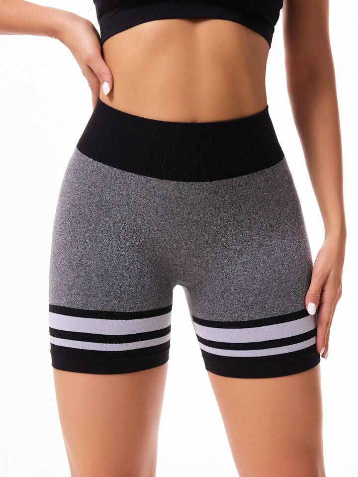 Estella’s Seamless Color Block Simple Tight Sports Shorts