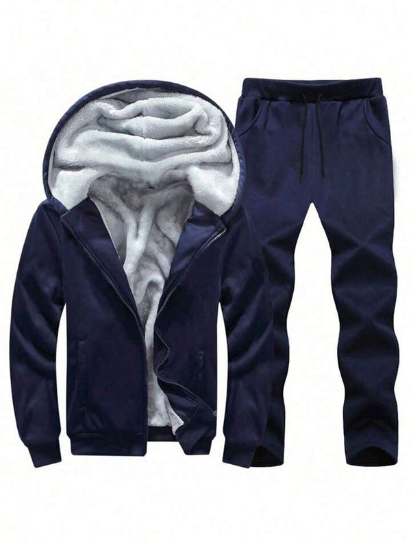 Thick And Warm Winter Sportswear Set, Sweatshirt And Long Pants, 2pcs Men's Outfit Gym Clothes Men, Athletic Suit, Tracksuit