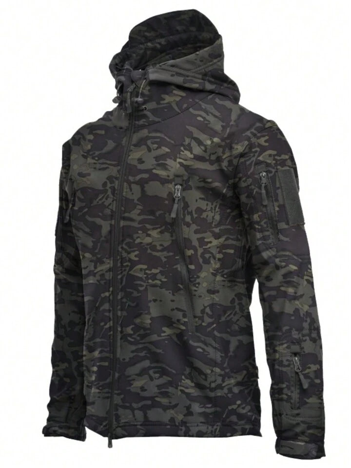 Men's Camouflage Outdoor Windproof And Waterproof Fleece Softshell Jacket And Pants Sports Suit