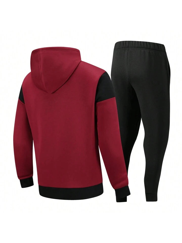 2pcs/Set Men's Casual Color Block Patchwork Zipper Sports Suit