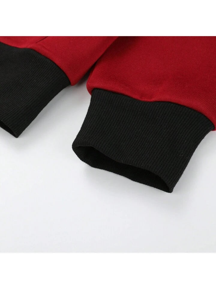 2pcs/Set Men's Casual Color Block Patchwork Zipper Sports Suit
