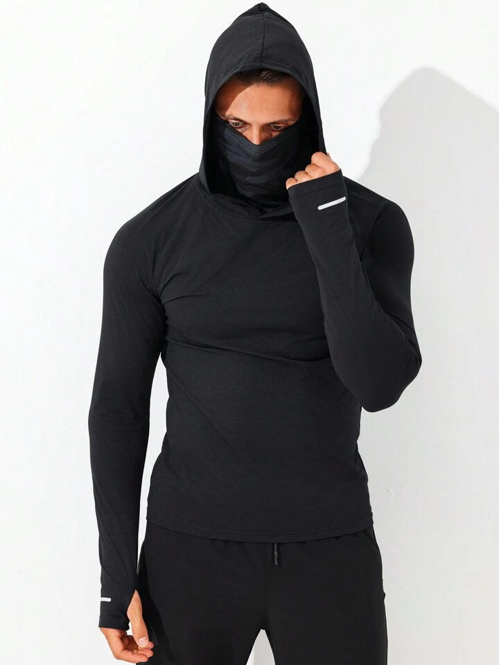 Men's Slim Fit Hooded Reflective Stripe Color Block Sports Sweatshirt