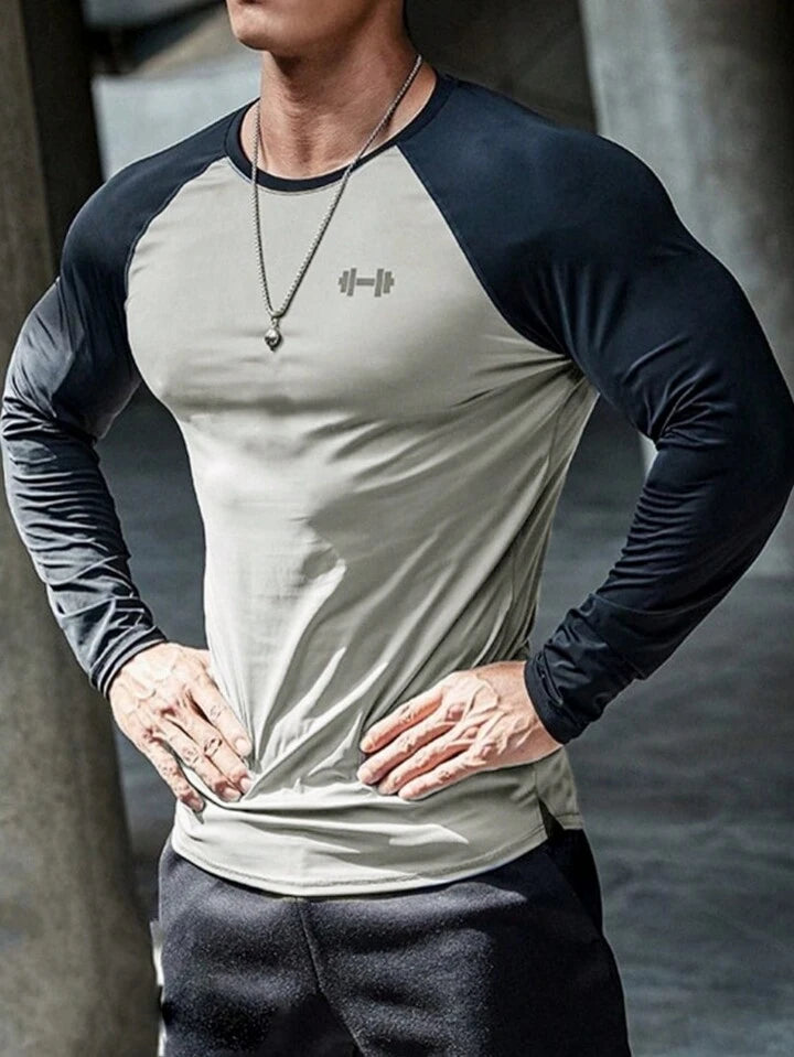 Manfinity Fitness Men Color Block Raglan Sleeve Sports Tee Workout Tops