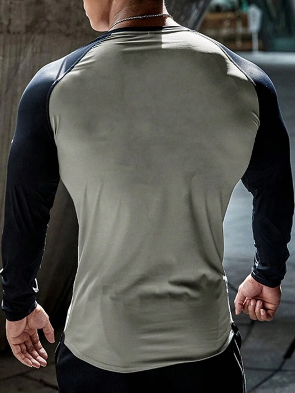 Manfinity Fitness Men Color Block Raglan Sleeve Sports Tee Workout Tops
