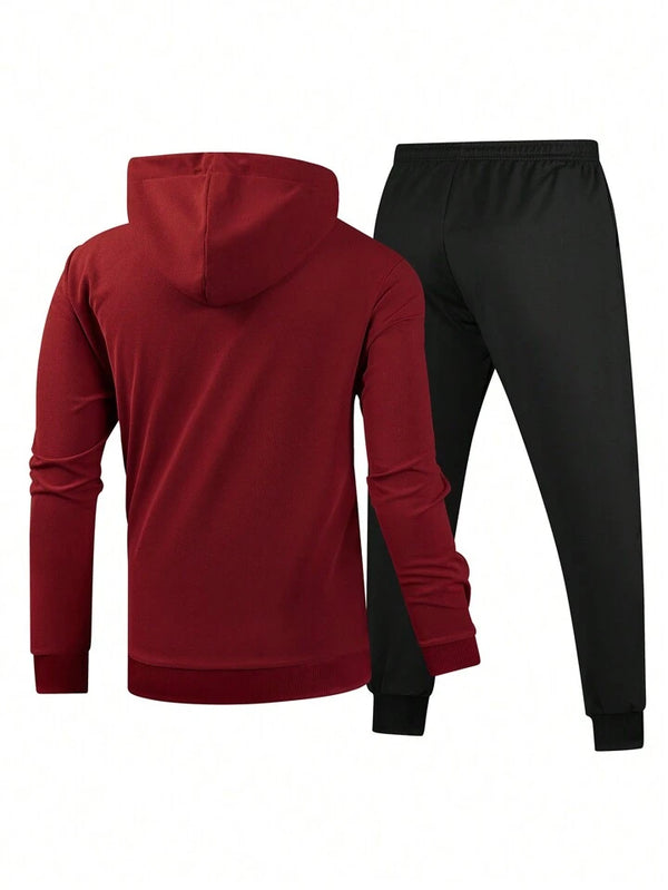Men's Outdoor Running & Fitness Set - Hoodie And Trousers With Stag Antler Embroidery Design, Athletic Suit, Tracksuit