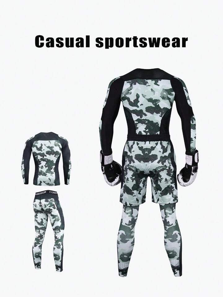 2pcs/Set Men's Outdoor Sports Compression Clothing Made of Camouflage Milk Silk Fabric