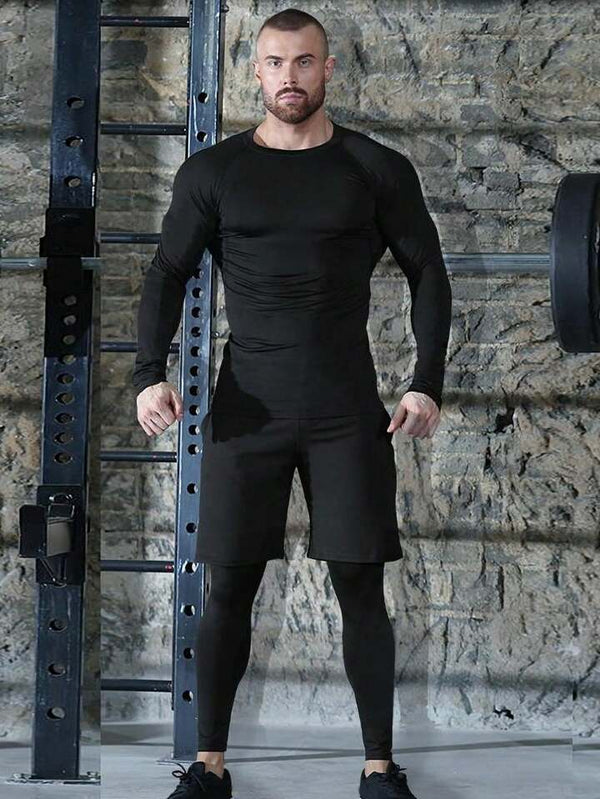 5pcs/Set Men's Sporting Suit, Quick-Dry Fitness Clothes For Compression &  Gym Training