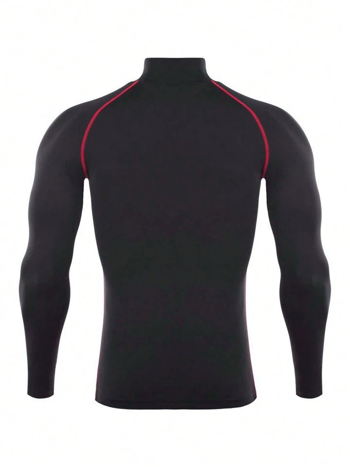 Fitness Men Contrast Top-Stitching Sports Tee Workout Tops,Men Compression Top