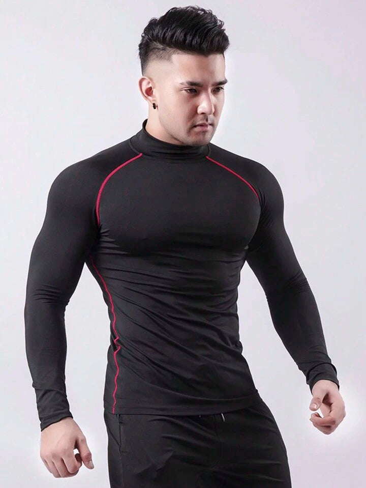 Fitness Men Contrast Top-Stitching Sports Tee Workout Tops,Men Compression Top