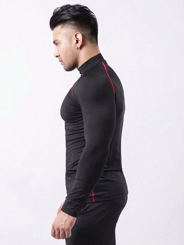 Fitness Men Contrast Top-Stitching Sports Tee Workout Tops,Men Compression Top