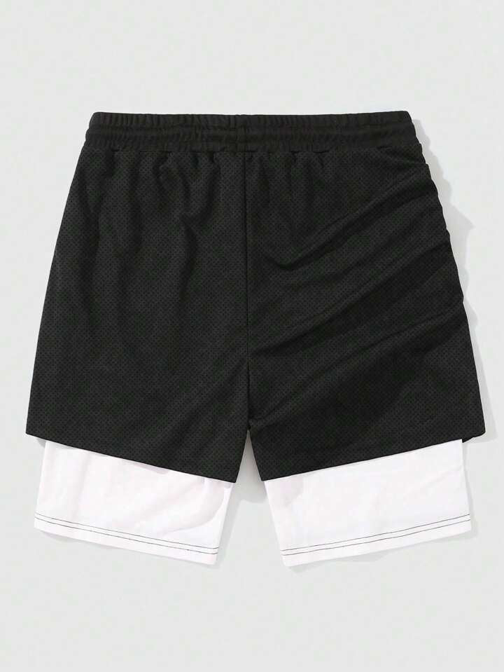 Anime Men's 2 In 1 Breathable With Slogan Print Basketball Mesh Shorts, Suitable For Daily Wear In Spring And Summer