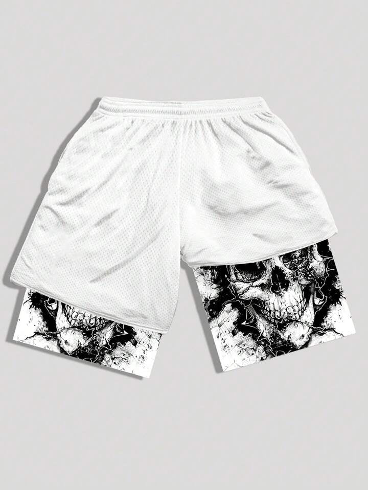 Goth Men Dragon Printed Athletic Basketball Mesh Shorts, 2 In 1, Breathable, Suitable For Daily Wear In Spring And Summer