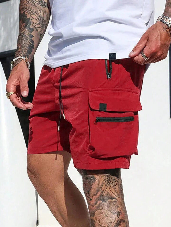 Men'S Solid Color Drawstring Waist Cargo Shorts