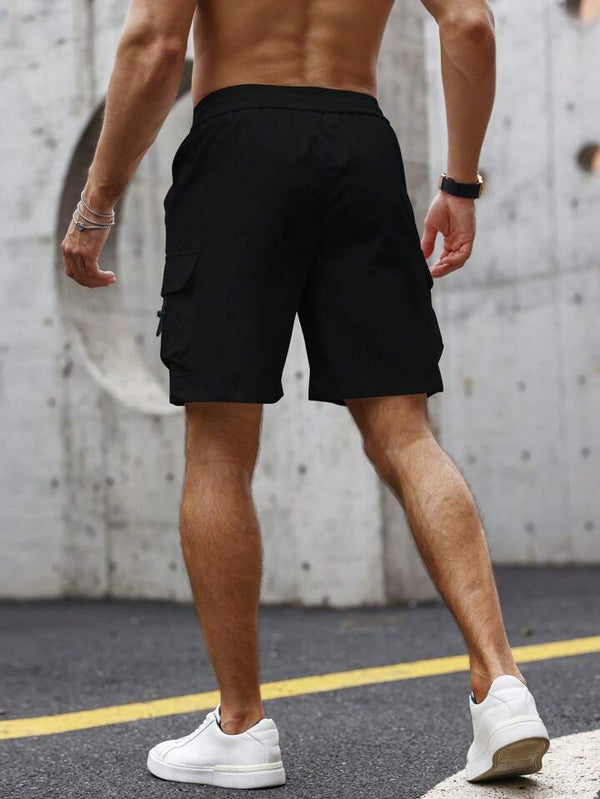 Loose-Fit Men's Cargo Shorts With Flap Pockets, Side Drawstring Waist