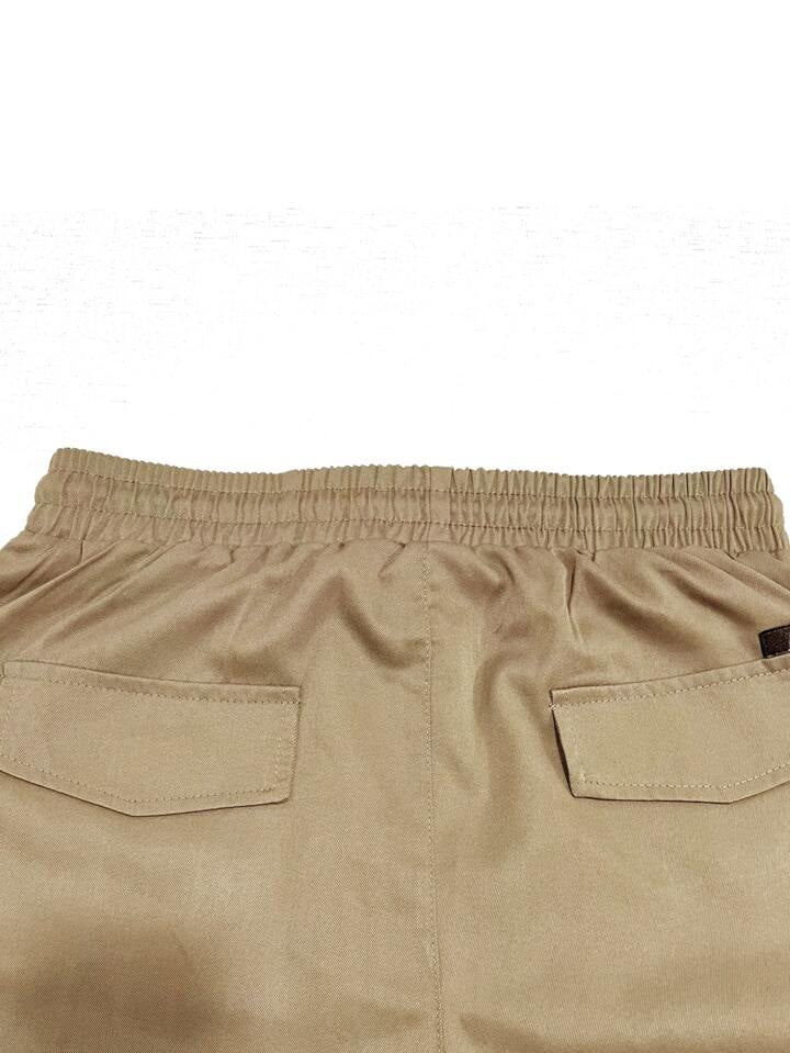 Homme Men Flap Pockets Drawstring Cargo Shorts