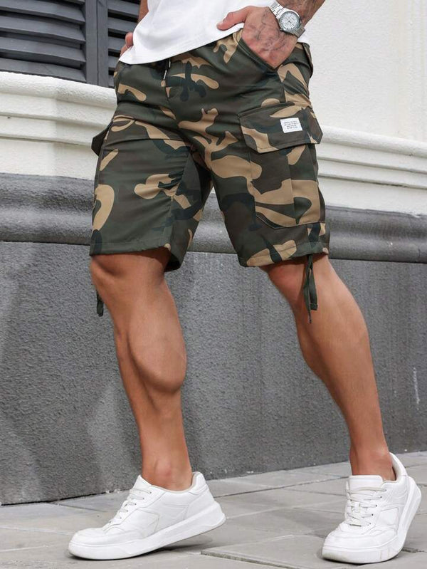 Chillmode Men's Letter Print Camo Workwear Shorts With Pockets, Casual