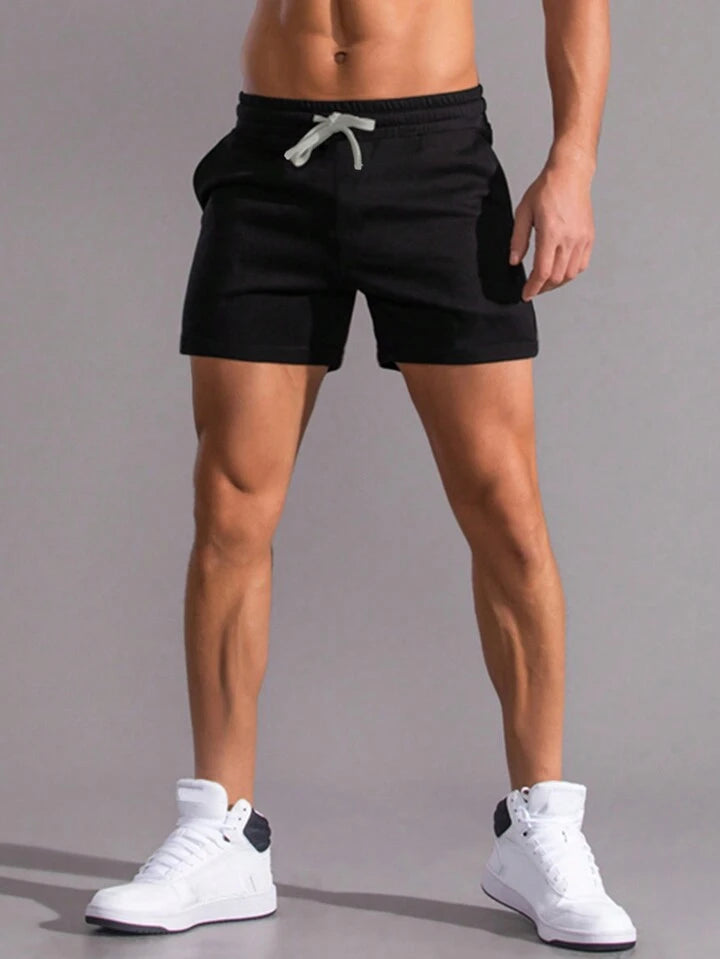 Homme Men Drawstring Waist Slant Pocket Shorts