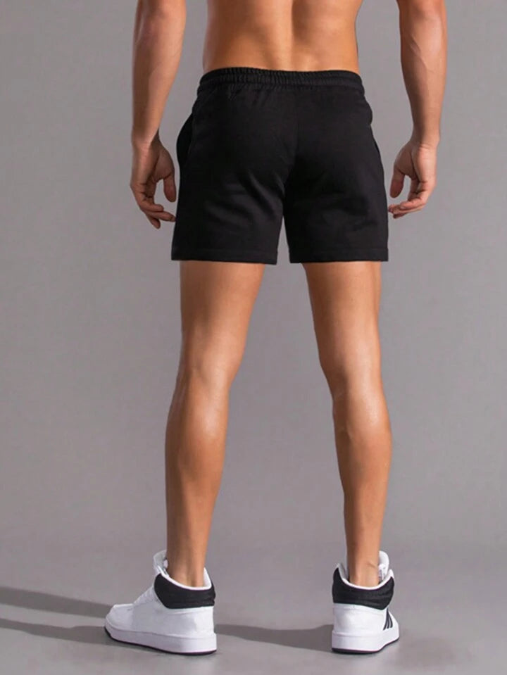 Homme Men Drawstring Waist Slant Pocket Shorts