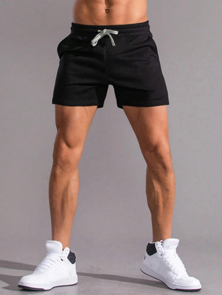 Homme Men Drawstring Waist Slant Pocket Shorts