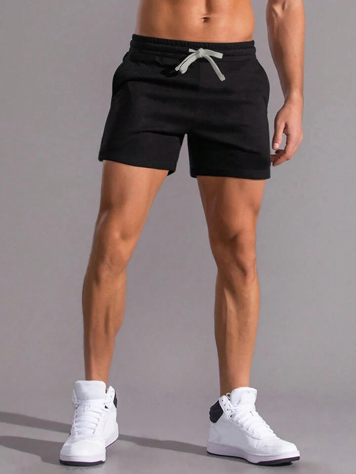 Homme Men Drawstring Waist Slant Pocket Shorts