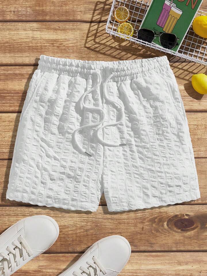 RSRT Men Solid Drawstring Waist Shorts