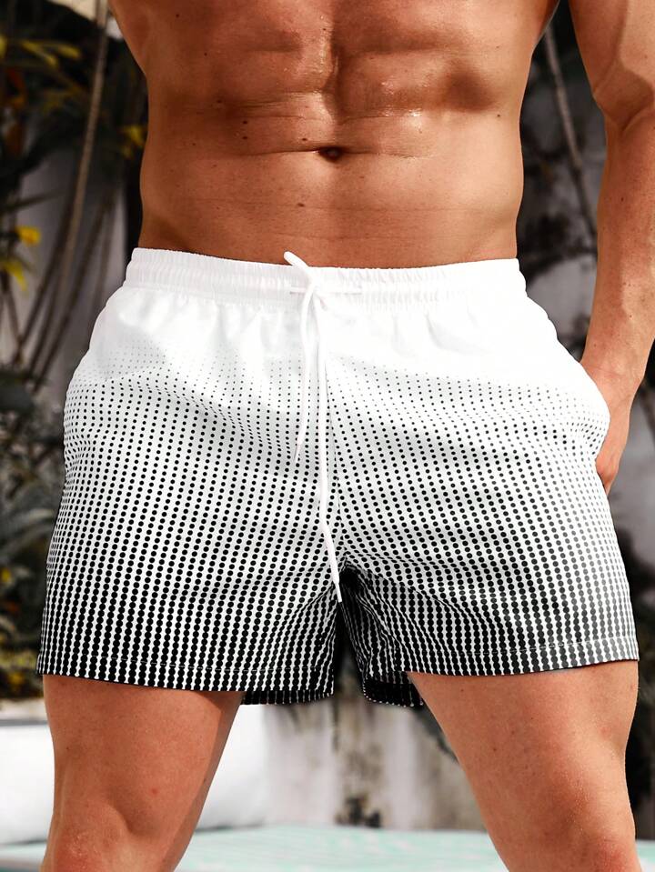 Swimmode Men Polka Dot Print Drawstring Waist Swim Trunks