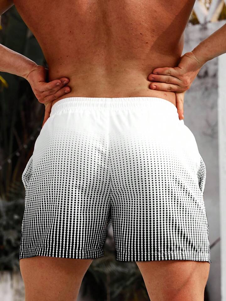 Swimmode Men Polka Dot Print Drawstring Waist Swim Trunks