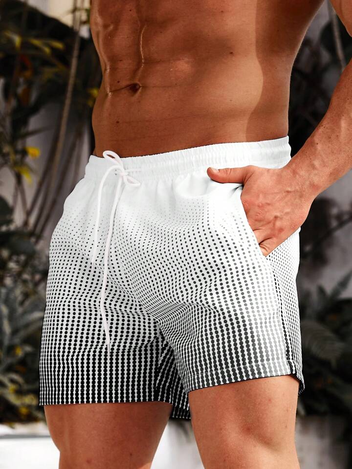 Swimmode Men Polka Dot Print Drawstring Waist Swim Trunks