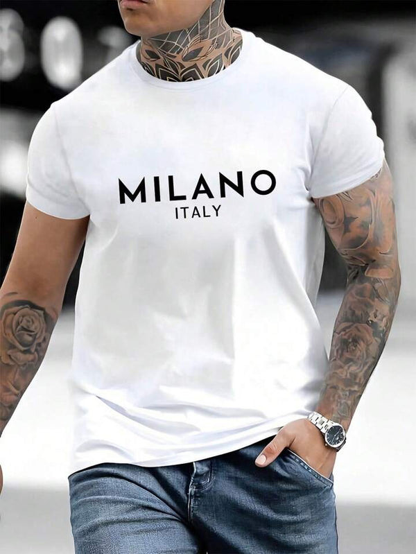 Men's Casual Letter Printed Round Neck Commuter T-Shirt