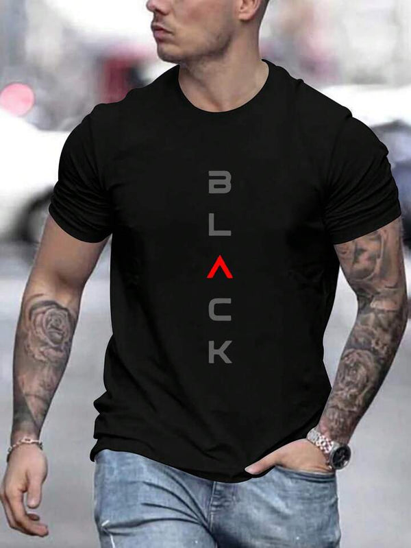 Men's Letter Printed Round Neck Casual Comfy T-Shirt For Work And Leisure