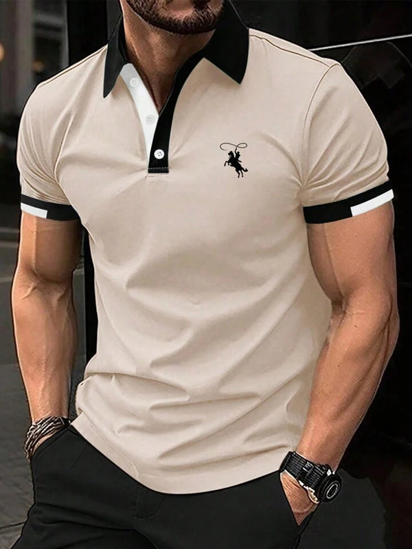 Manfinity Mode Men's Short Sleeve Polo Shirt With Horse Print