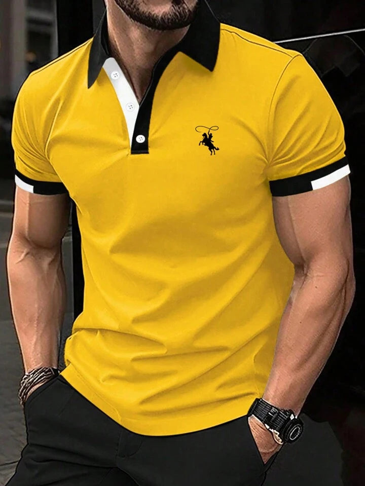 Manfinity Mode Men's Horse Print Short Sleeve Polo Shirt