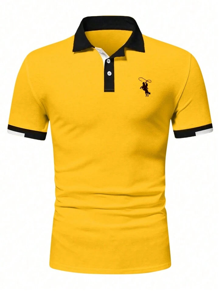 Manfinity Mode Men's Horse Print Short Sleeve Polo Shirt