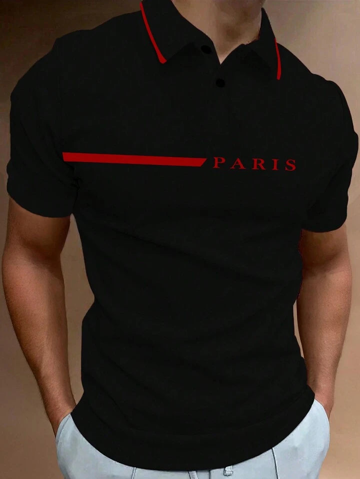 Men's Short Sleeve Polo Shirt With Letter Print