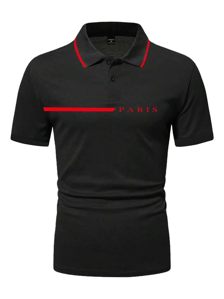 Men's Short Sleeve Polo Shirt With Letter Print