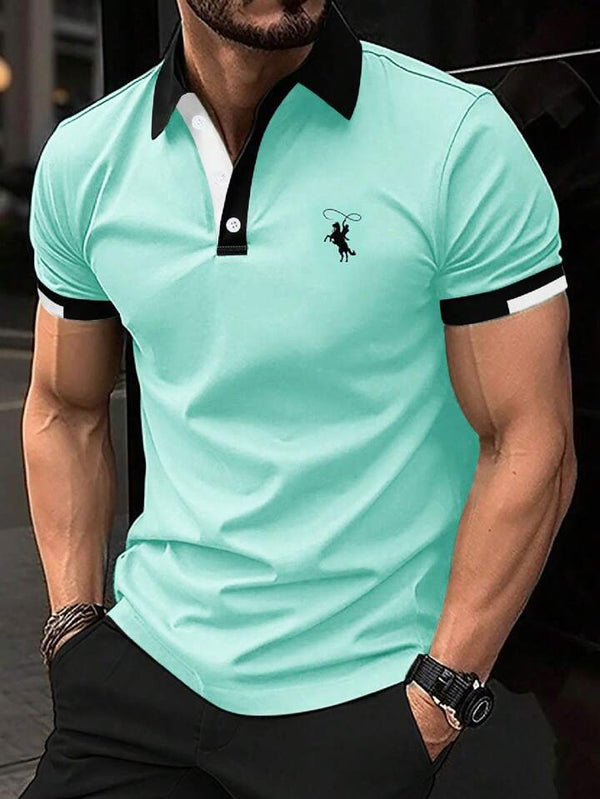 Mode Men Horse Graphic Contrast Trim Polo Shirt