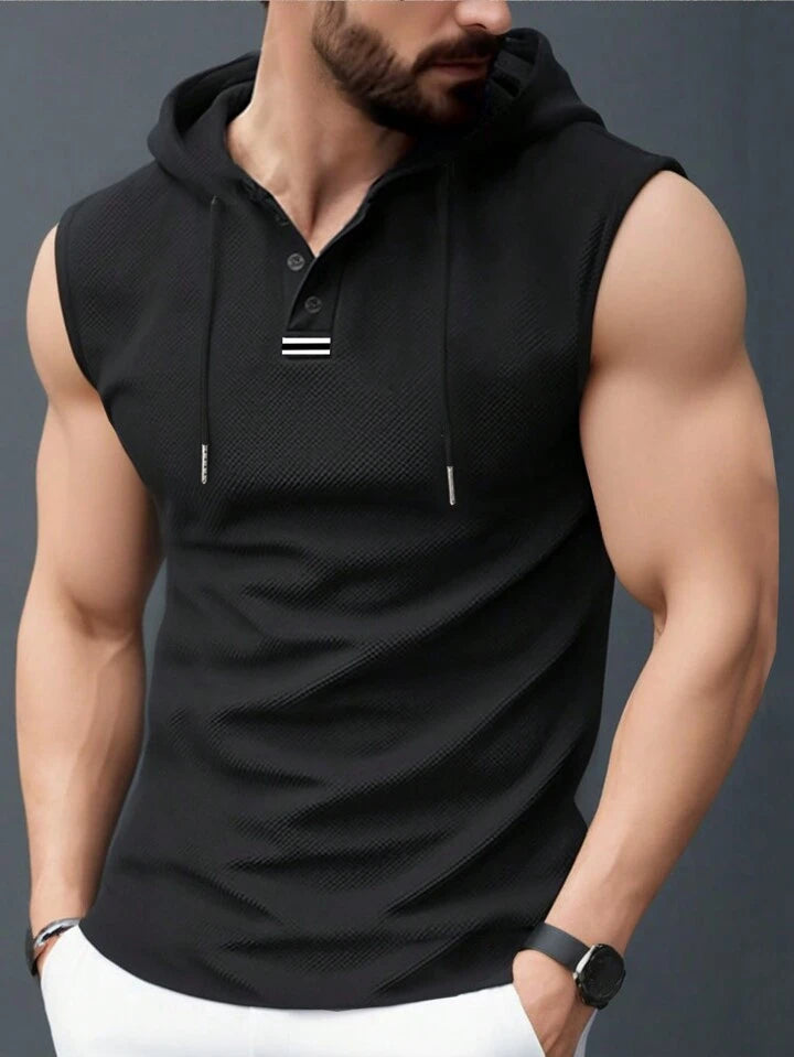 Men Solid Color Simple Hooded Daily Sleeveless Tank Top