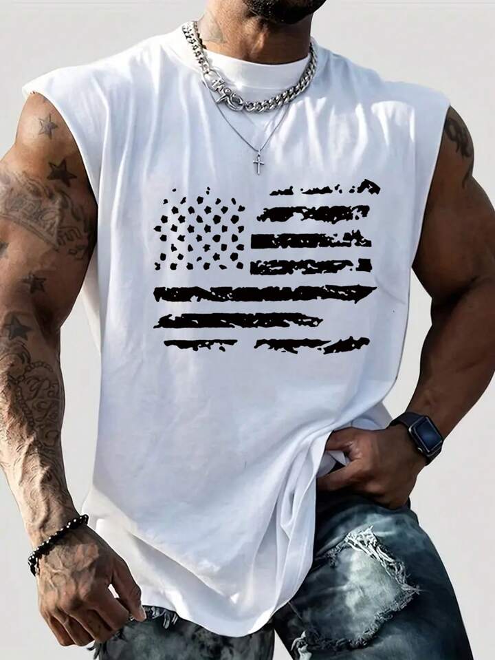 Men Summer Sports And Leisure American Flag Print Tank Top