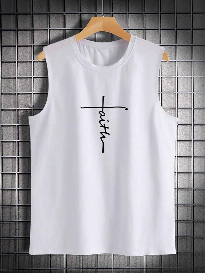 LEGND Men's Summer Casual Round Neck Sleeveless Top With Letter Print