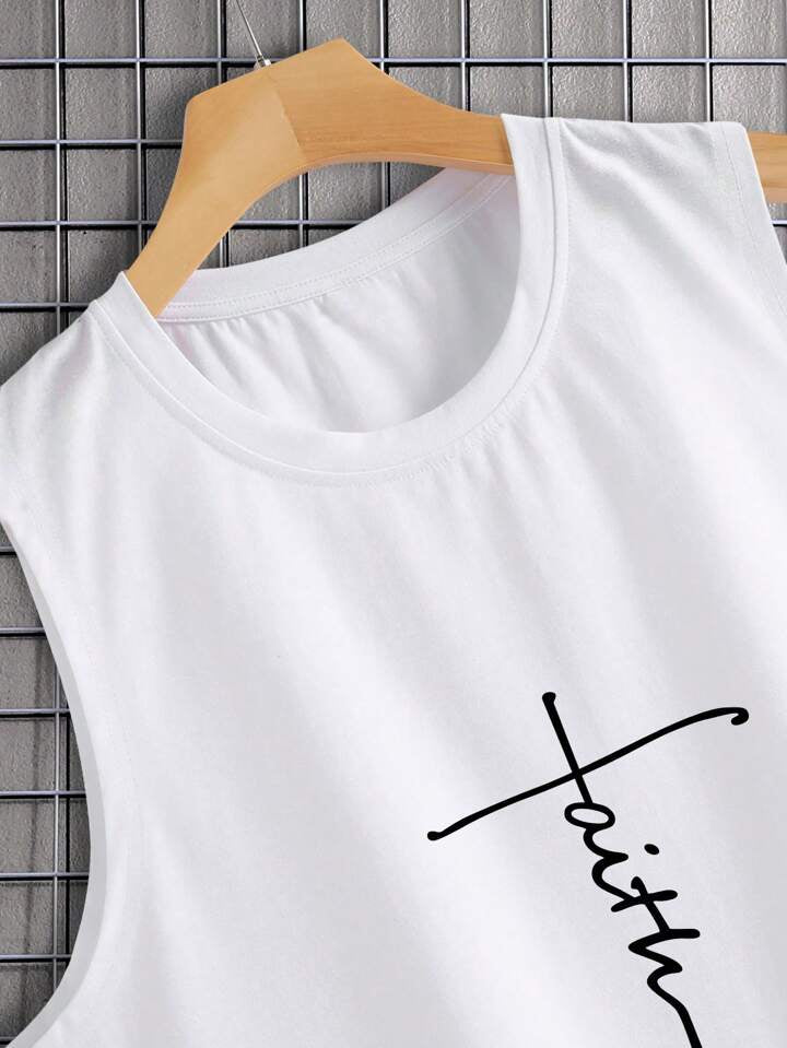 LEGND Men's Summer Casual Round Neck Sleeveless Top With Letter Print