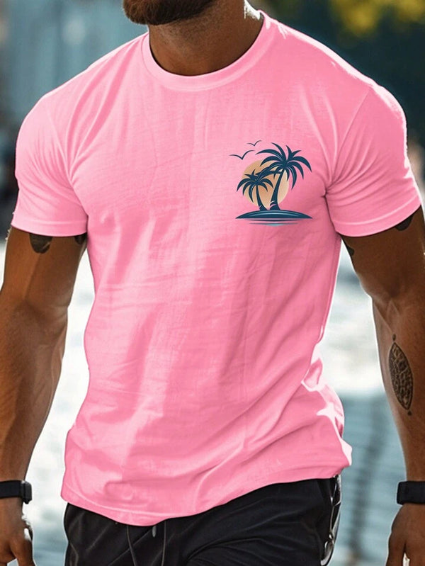 RSRT Men's Coconut Tree Print Slim Fit T-Shirt
