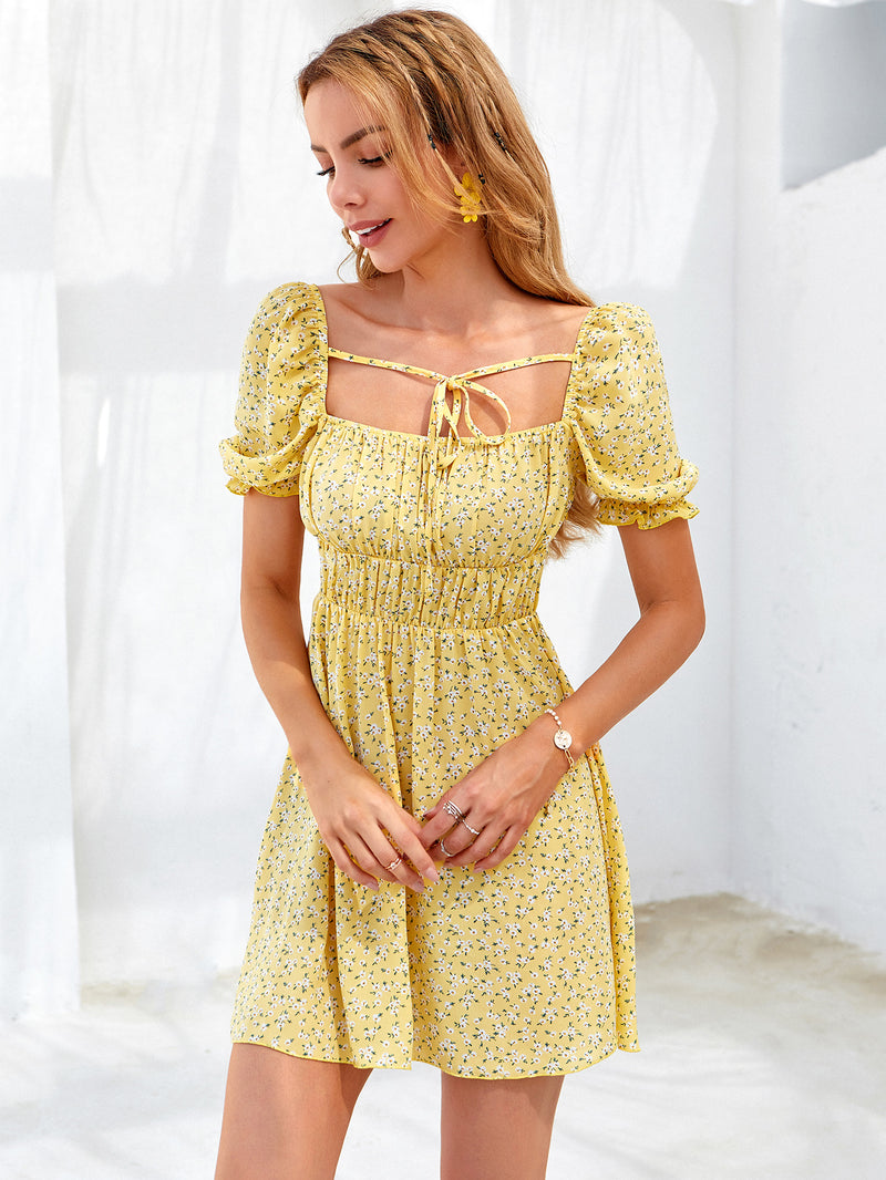 Estella's Square Collar Sleeveless Summer Dress Yellow