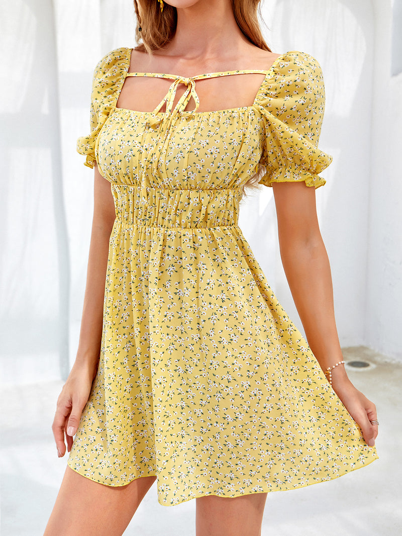 Estella's Square Collar Sleeveless Summer Dress Yellow