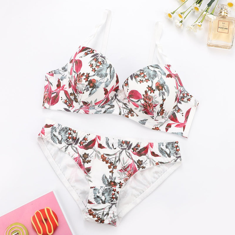 Estella's Fashion Floral Padded Sexy Bra Panty Set Red & Green