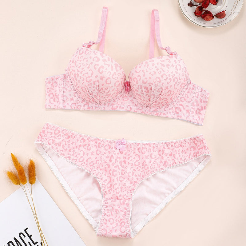 Estella's Pink FLora Print Underwire Embroidery Bra and Panty